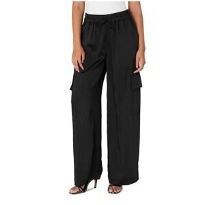 NWT French Connection Women's Size L Chloetta Black Satin Cargo Wide Leg Pants
